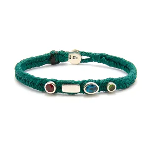 Quadrate Gem Stud Fishtail Button Bracelet in Mallard