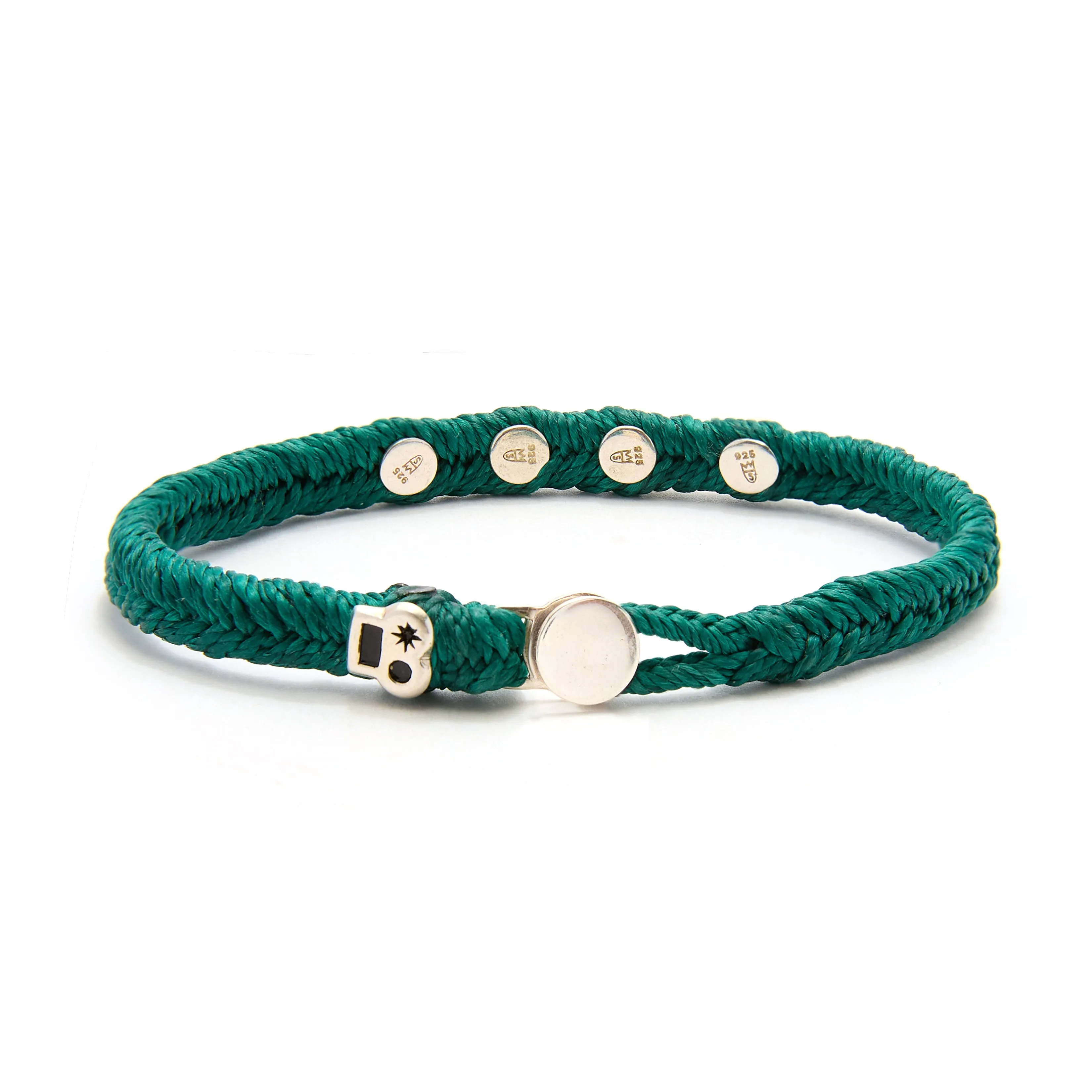 Quadrate Gem Stud Fishtail Button Bracelet in Mallard