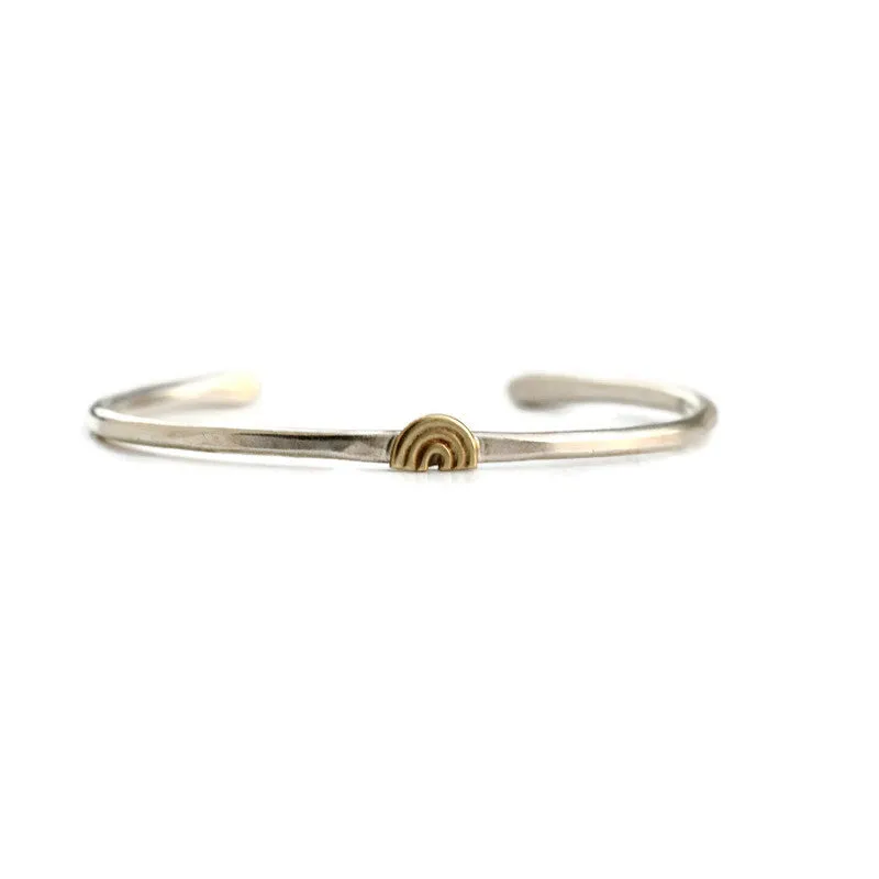 Rainbow sterling silver and golden bronze stacking cuff bracelet