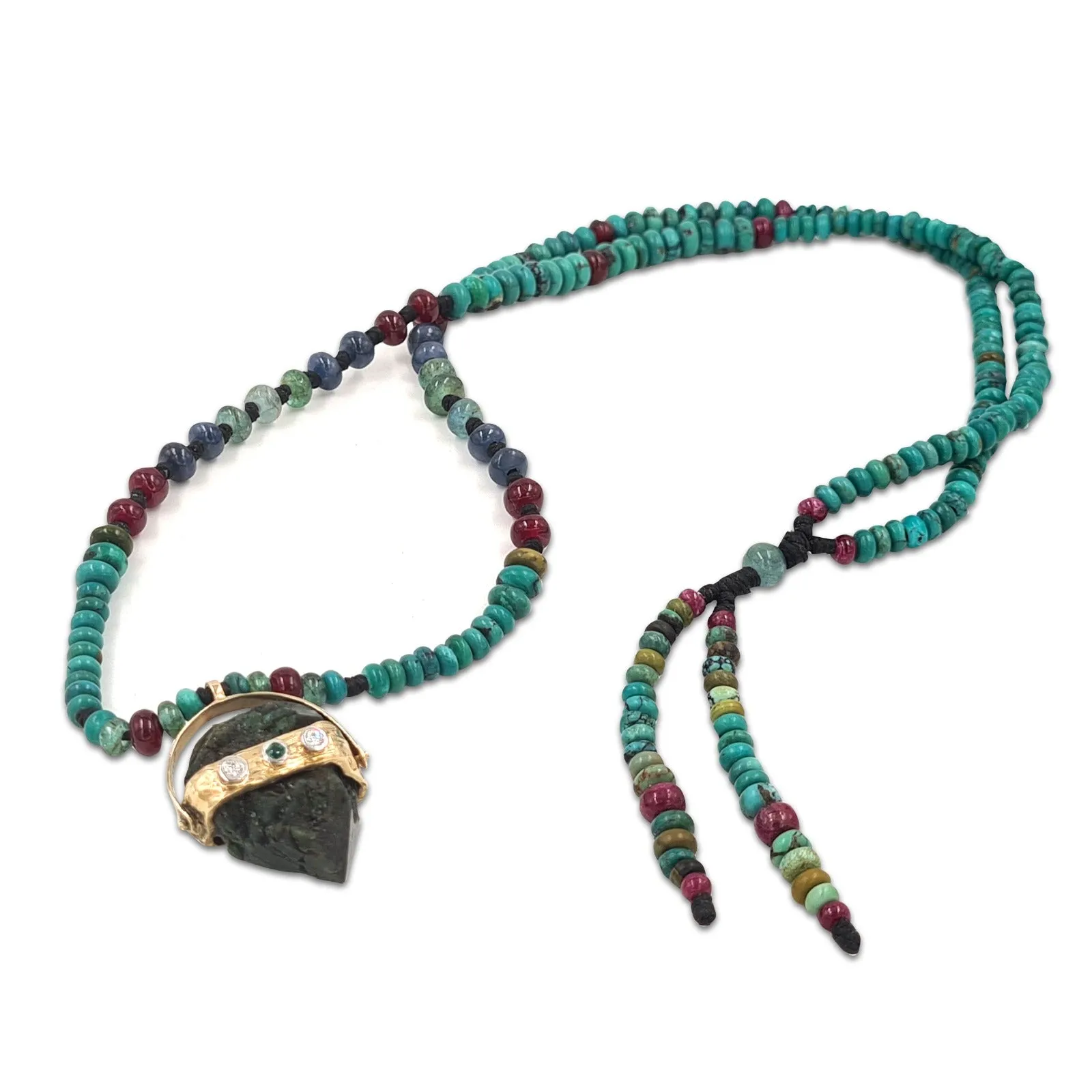 Raw Emerald stone with diamond and necklace with Turquoise