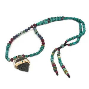 Raw Emerald stone with diamond and necklace with Turquoise