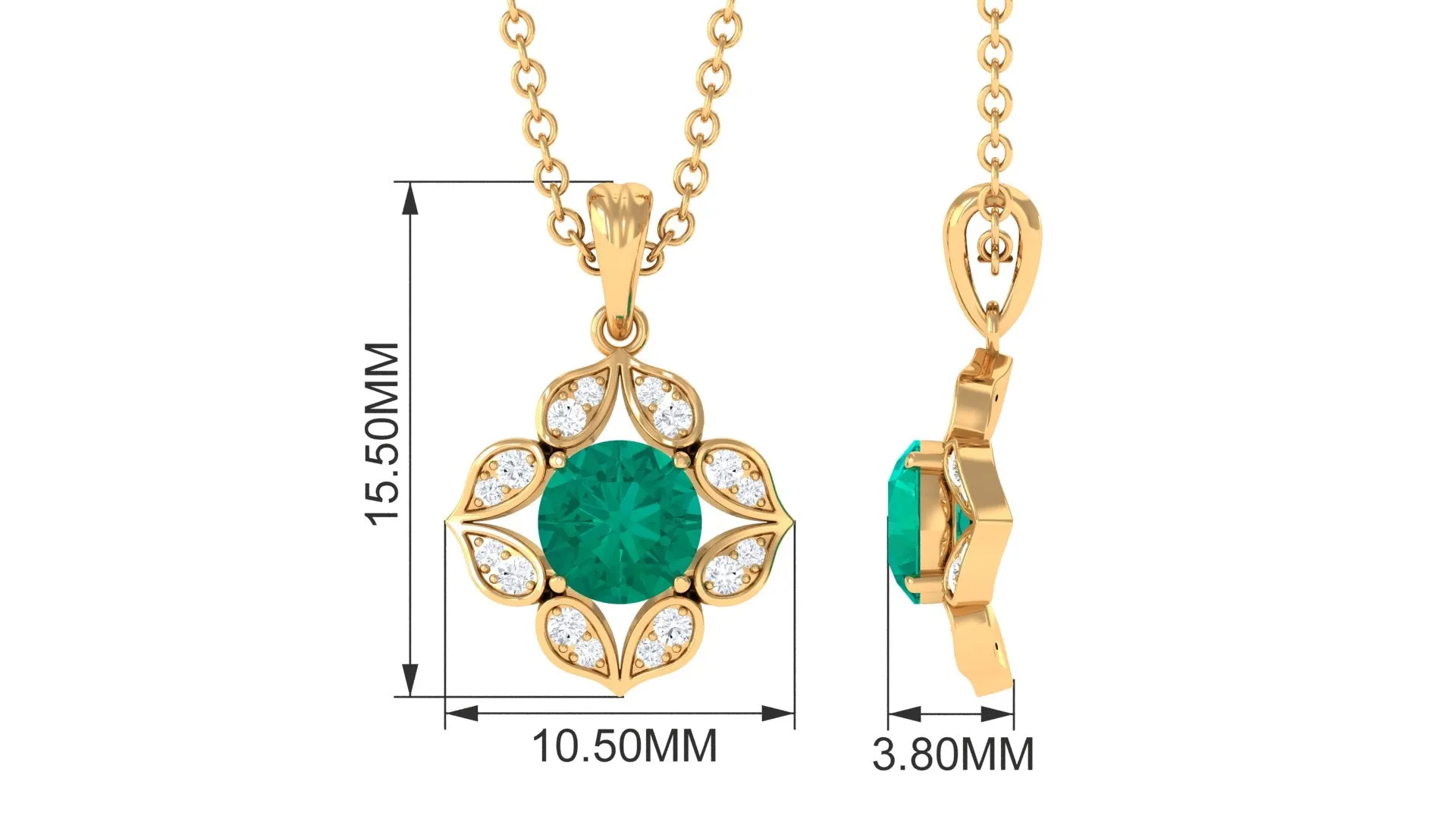 Real Emerald and Diamond Bridal Pendant Necklace