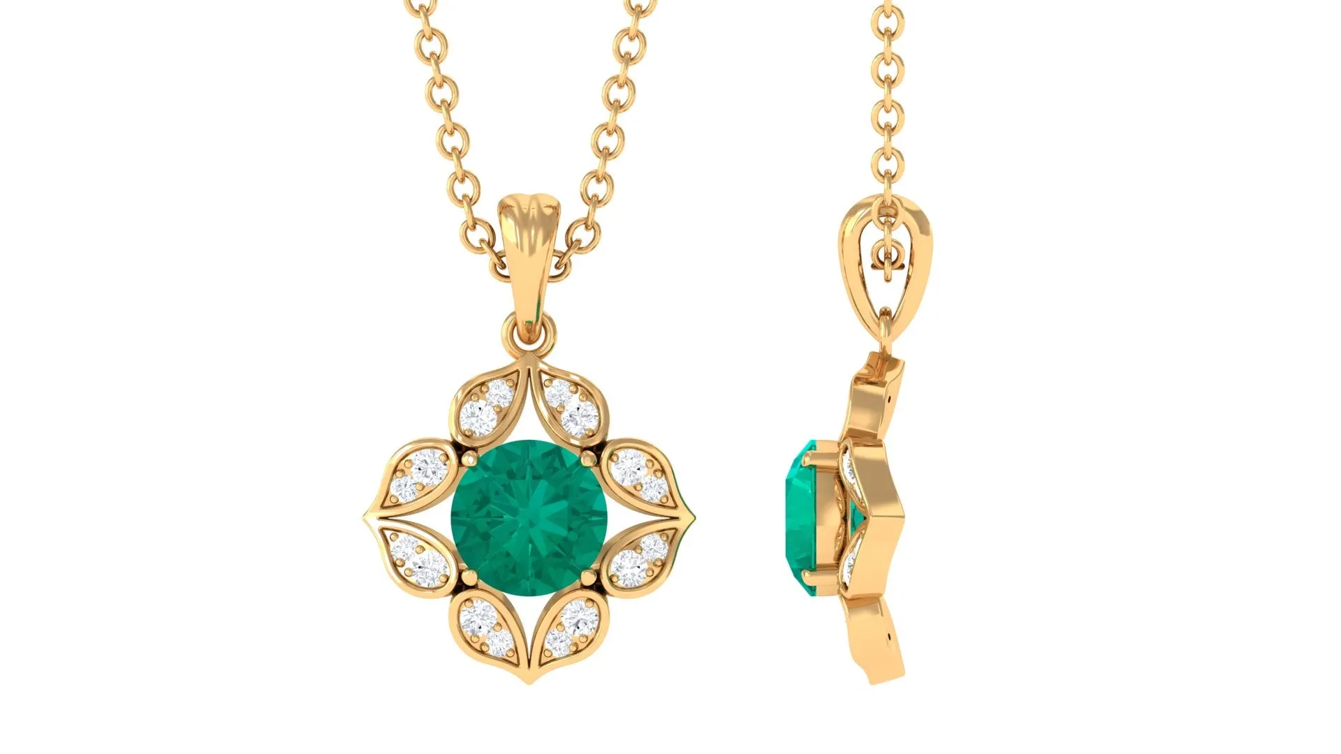Real Emerald and Diamond Bridal Pendant Necklace