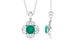 Real Emerald and Diamond Bridal Pendant Necklace