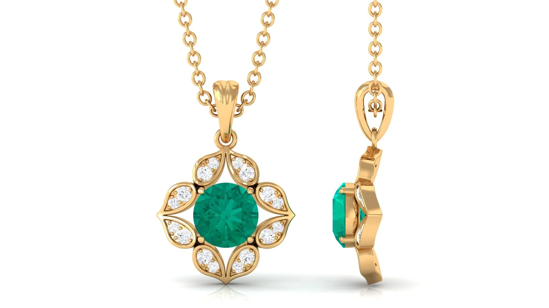Real Emerald and Diamond Bridal Pendant Necklace
