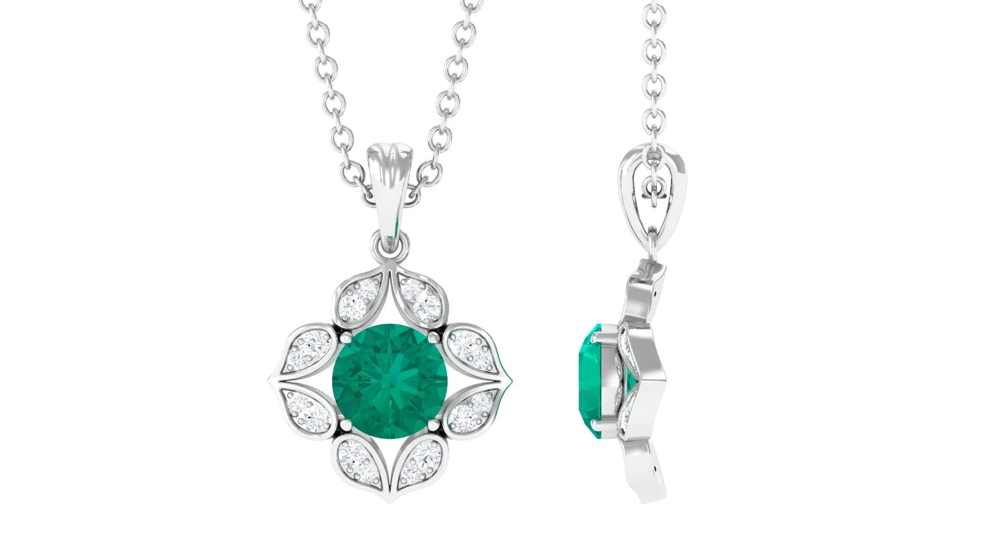 Real Emerald and Diamond Bridal Pendant Necklace
