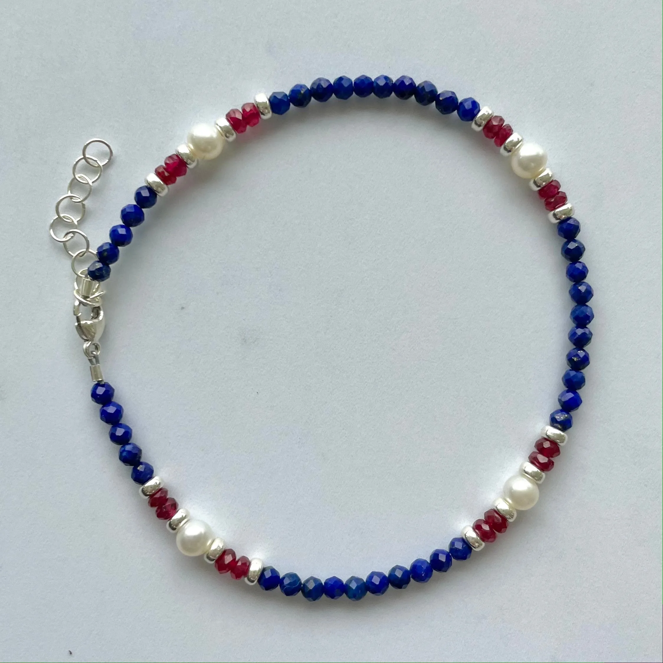 Red, White & Blue Gemstone Beaded Bracelet