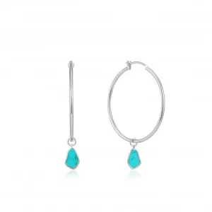 Rhodium Tidal Turquoise Drop Hoop Earrings E027-05H