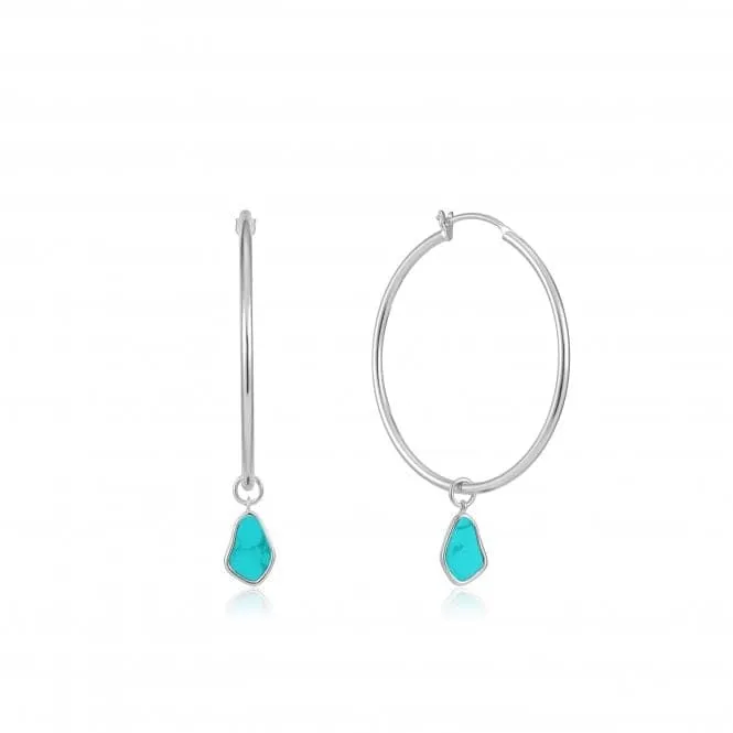 Rhodium Tidal Turquoise Drop Hoop Earrings E027-05H