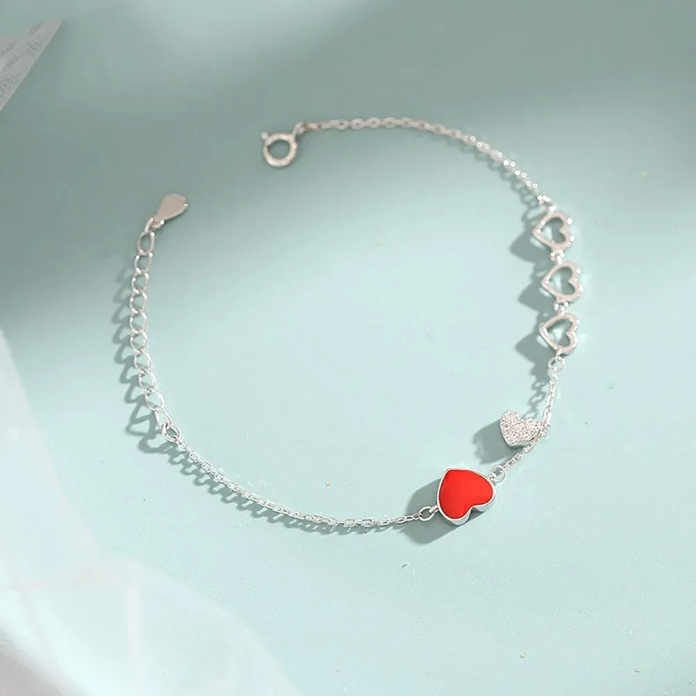 Romantic Red Heart Zircon Bracelet