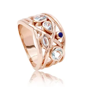 Rose Gold Cocktail Ring Blue Gemstones Liana