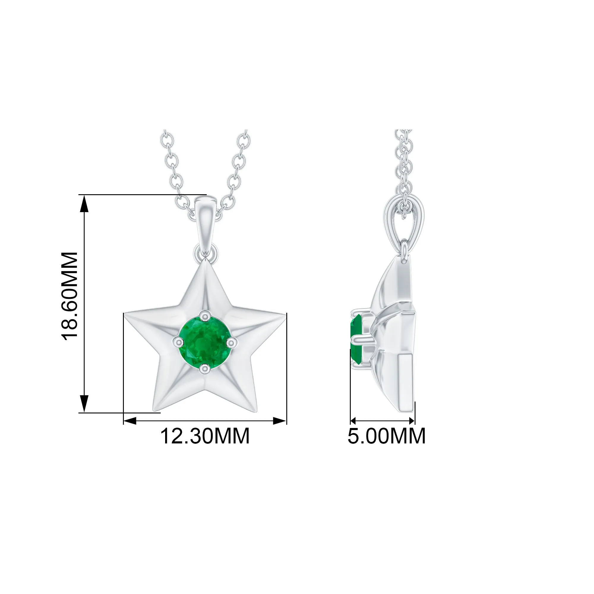 Round Cut Emerald and Gold Star Pendant Necklace