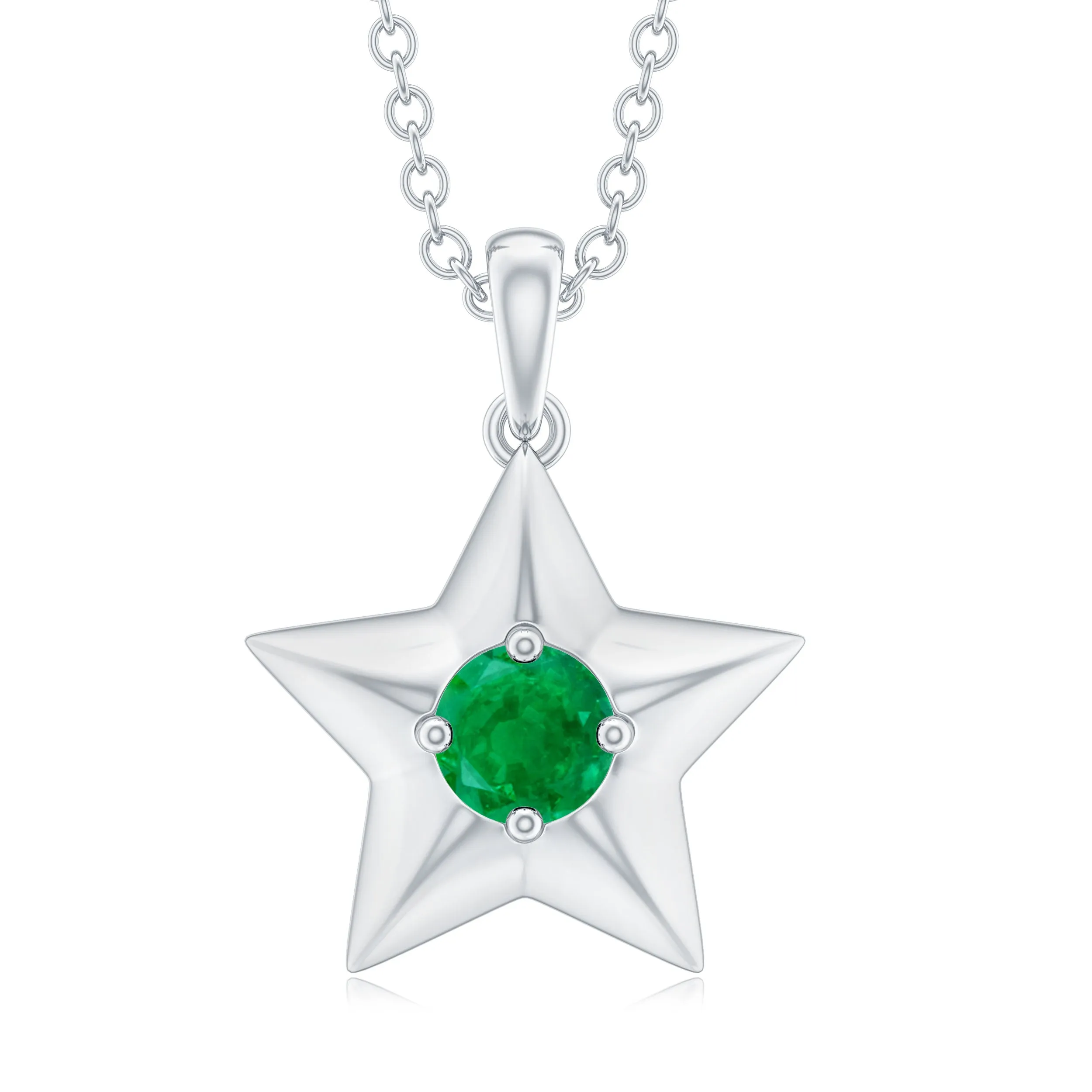 Round Cut Emerald and Gold Star Pendant Necklace