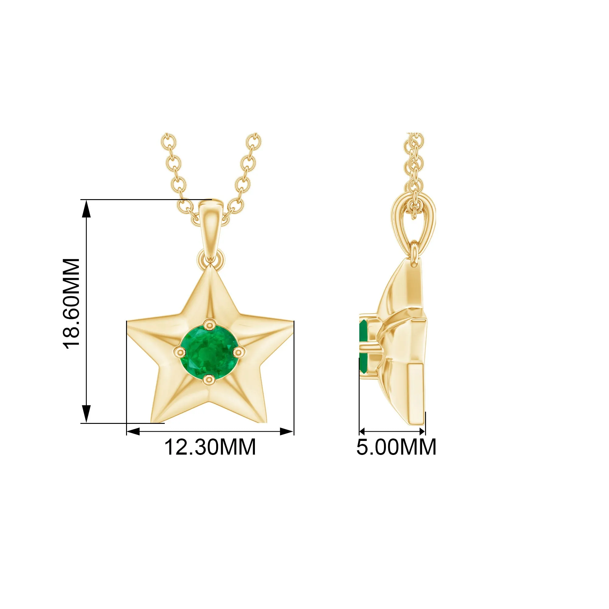 Round Cut Emerald and Gold Star Pendant Necklace