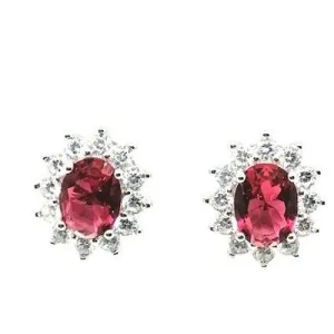 Ruby & CZ Cluster Earrings