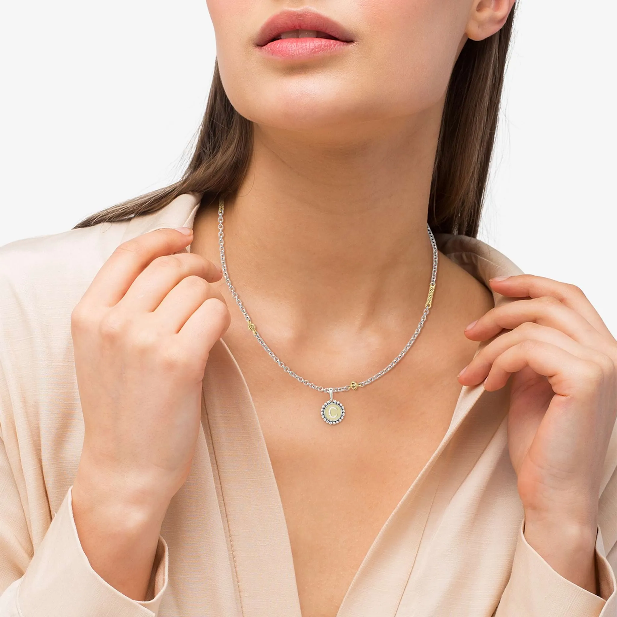 Signature Caviar C Initial Diamond Charm Necklace