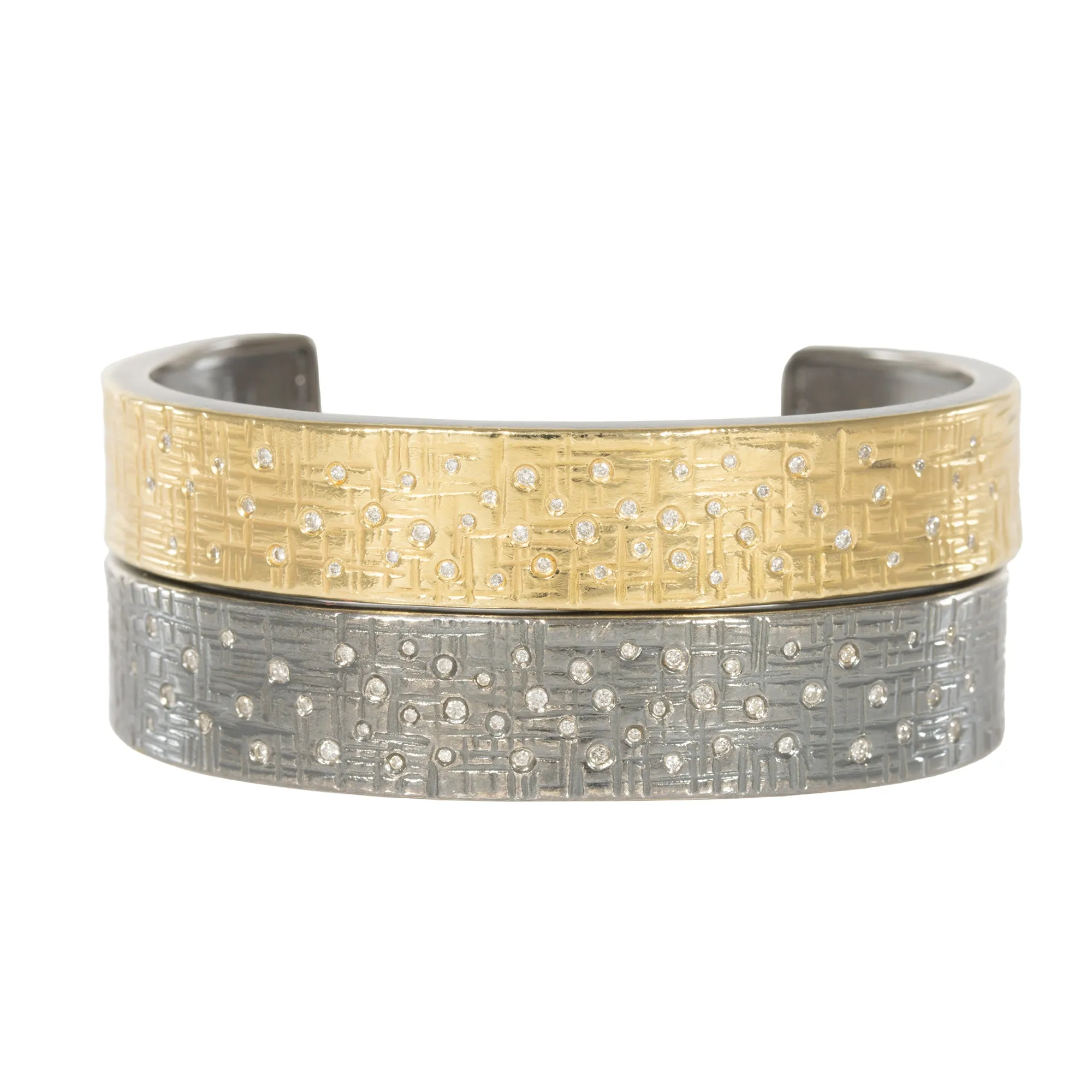 Silver Aspen Squared Cuff - Oxidized Silver   Reclaimed VS Diamonds