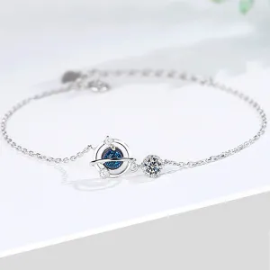 Silver Color Jewelry Dream Blue Zircon Universe Planet Star Charm Bracelet Cabochon Link Chain For Women