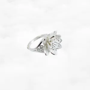 Silver Filigree Inlay Lotus Ring