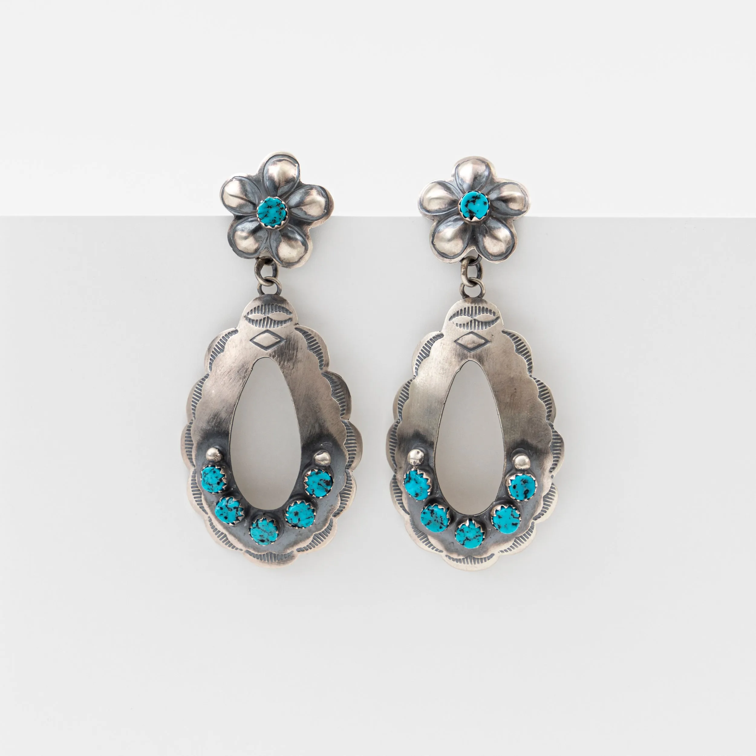 Silver oval drop earrings