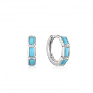 Silver Turquoise Huggie Hoop Earrings E033-04H