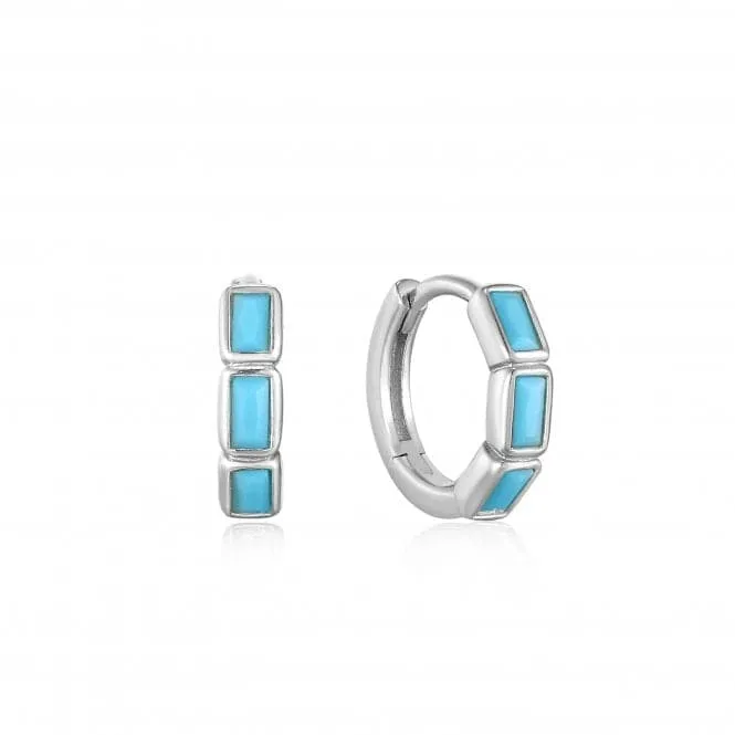 Silver Turquoise Huggie Hoop Earrings E033-04H