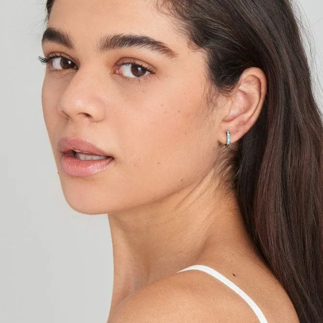 Silver Turquoise Huggie Hoop Earrings E033-04H