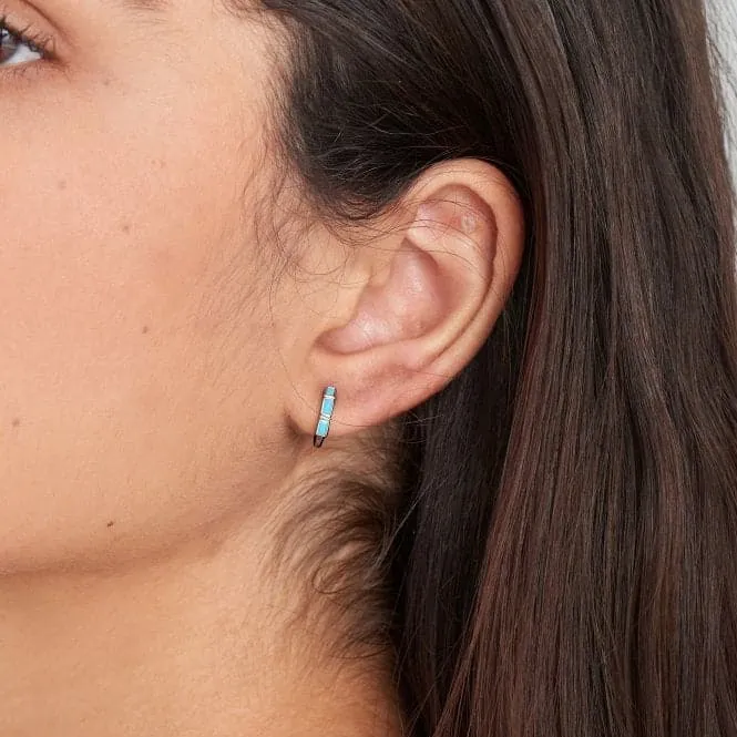 Silver Turquoise Huggie Hoop Earrings E033-04H