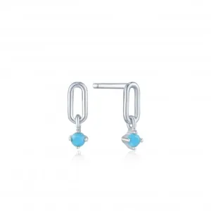 Silver Turquoise Link Stud Earrings E033-02H