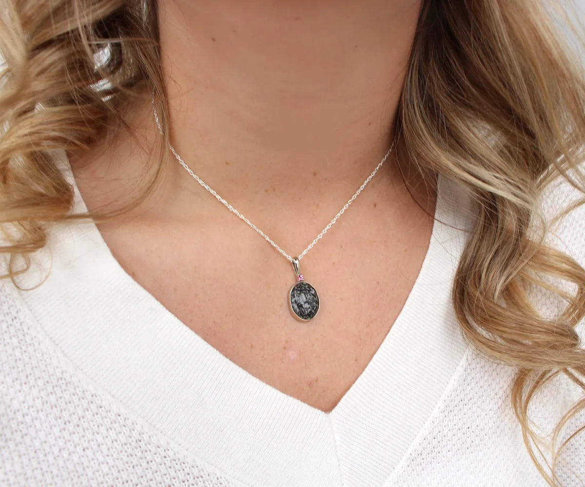 Small Leopard Opal Topaz White Gold Necklace