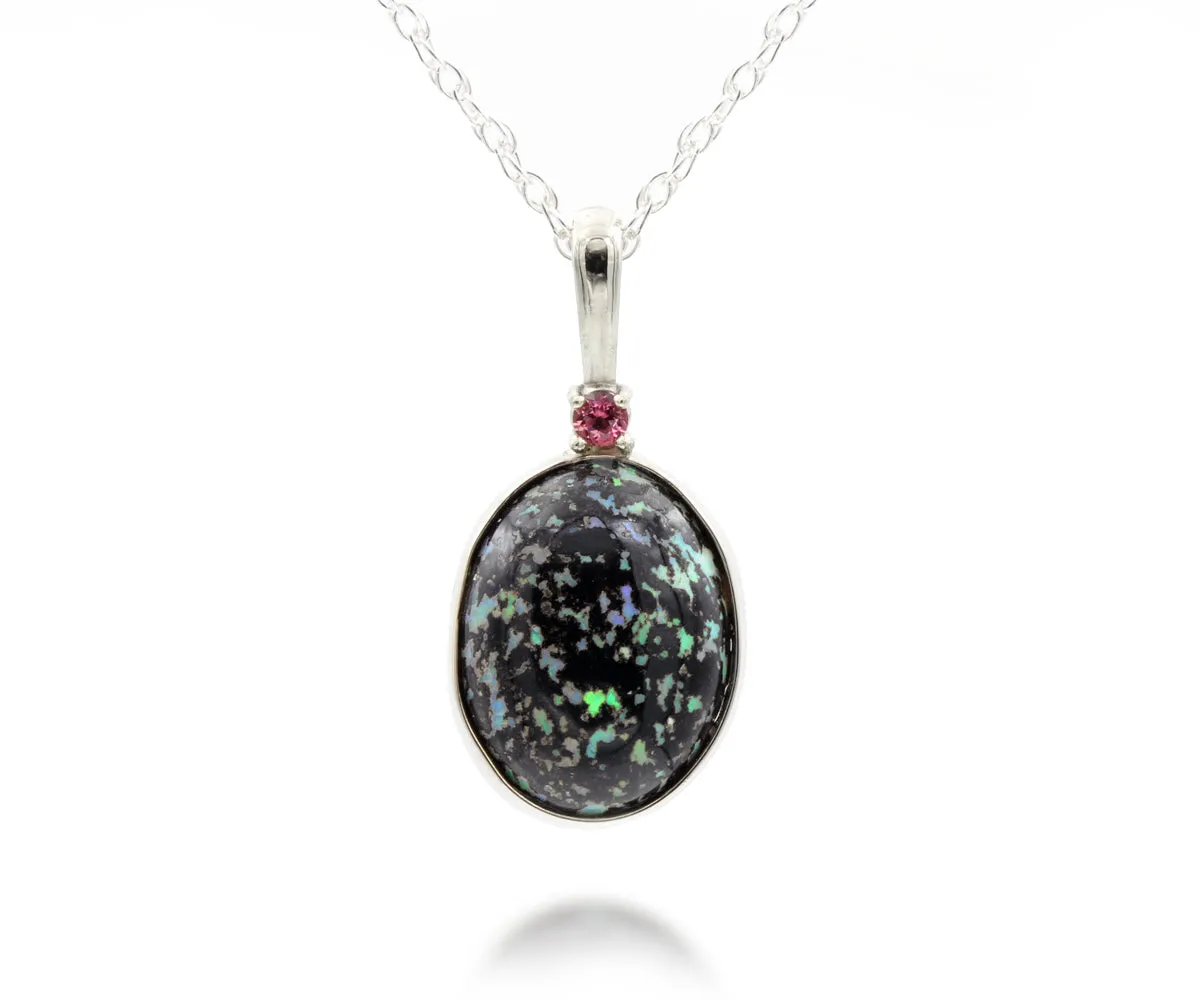 Small Leopard Opal Topaz White Gold Necklace