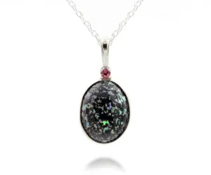 Small Leopard Opal Topaz White Gold Necklace