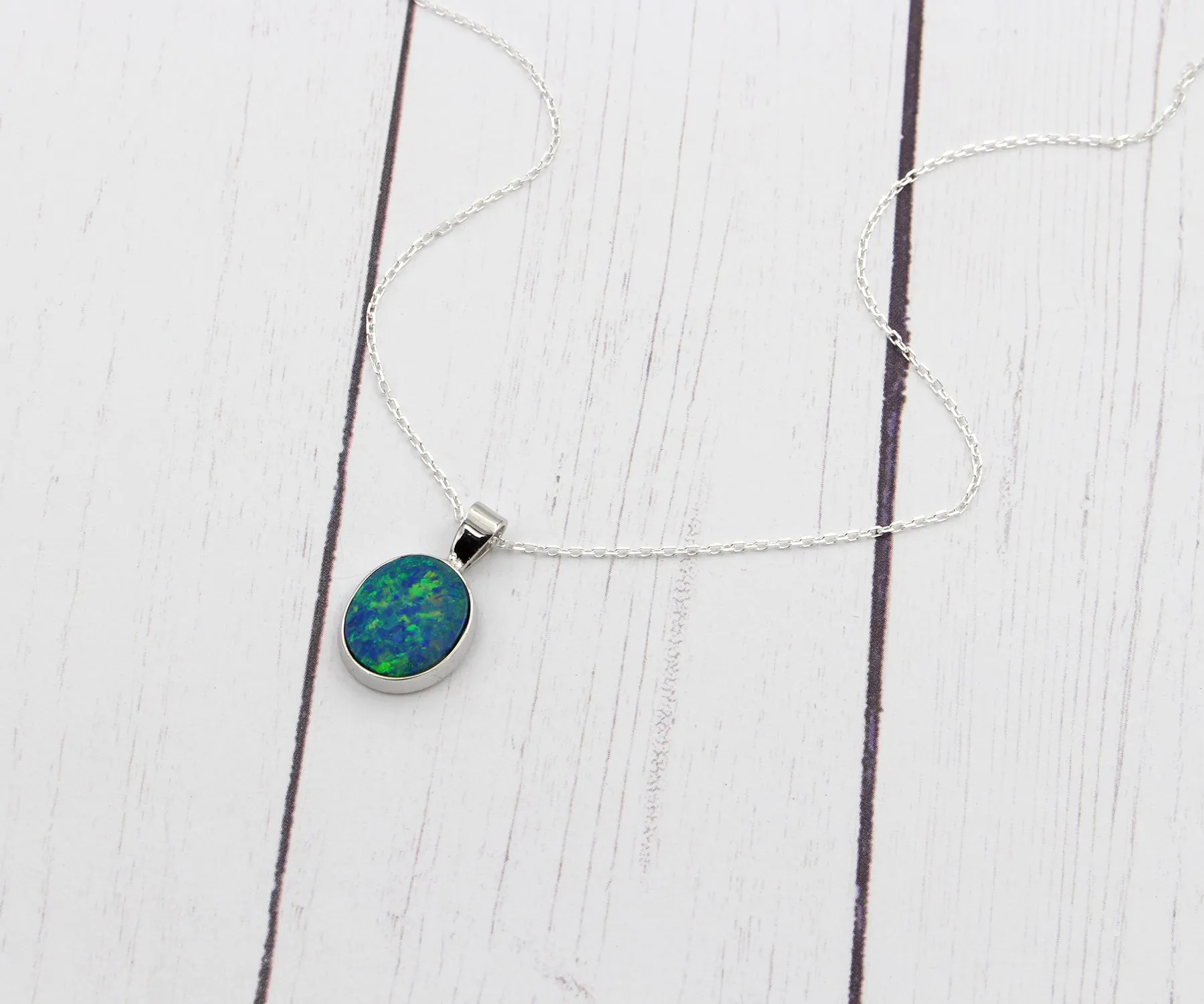 Small Oval Blue Green Opal Necklace