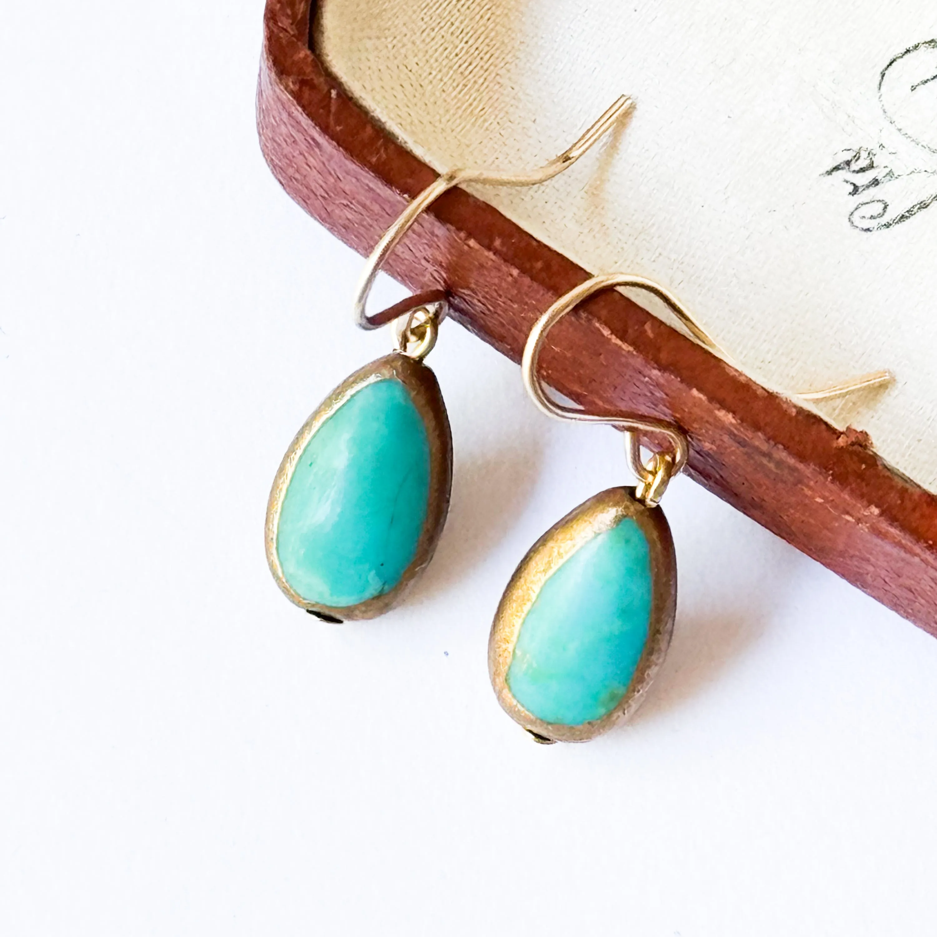 Small Turquoise Teardrop dipped in gold Earrings - WS