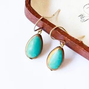 Small Turquoise Teardrop dipped in gold Earrings - WS