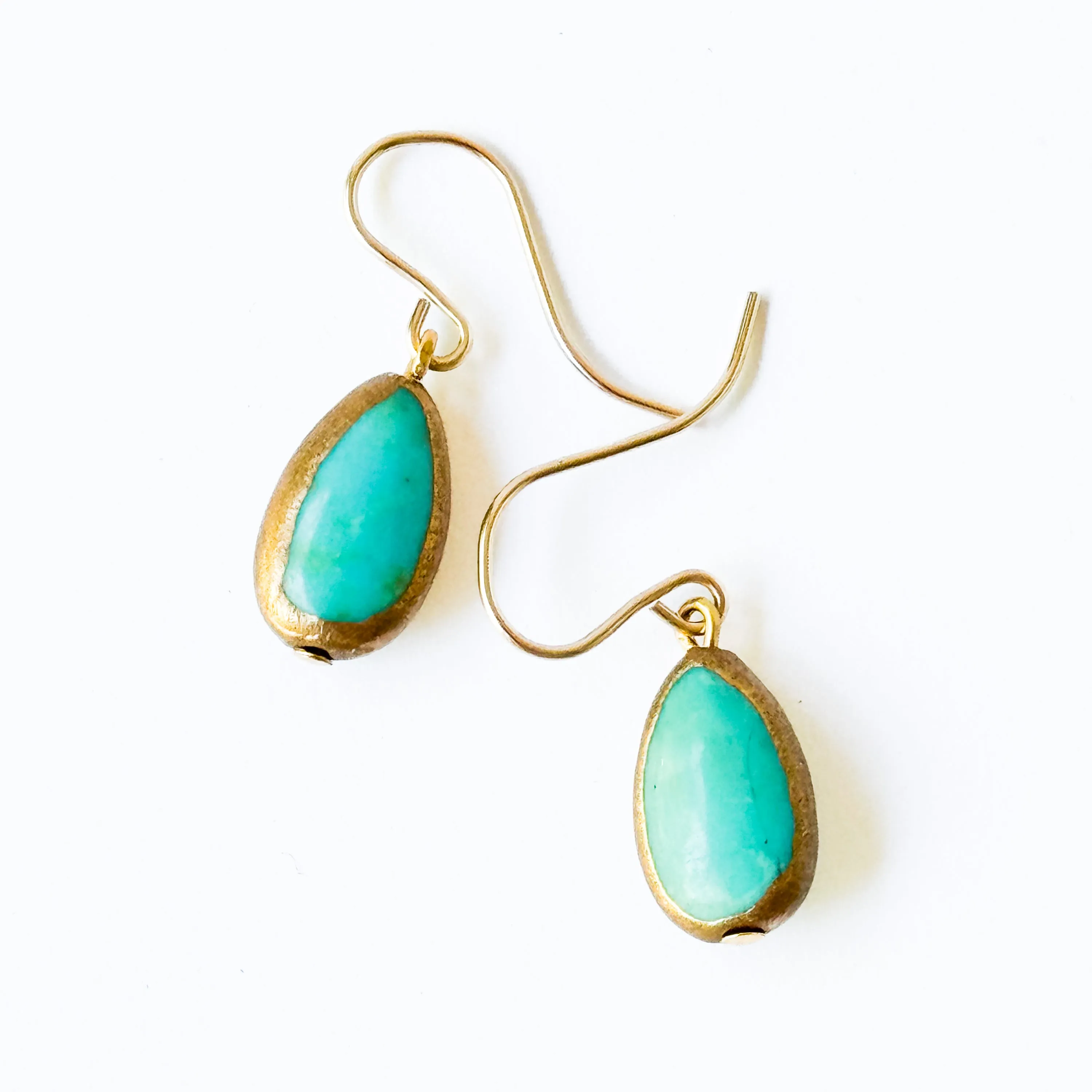 Small Turquoise Teardrop dipped in gold Earrings - WS