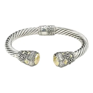 SS/18K 6 1/2" HAMMERED GOLD TWISTED HINGED BANGLE