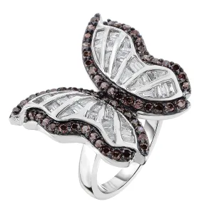 Sterling Silver Butterfly Cocktail Ring with White & Chocolate Color