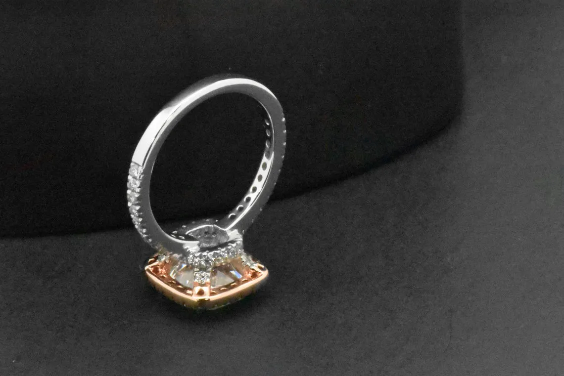 Sterling Silver Cushion Cut Pink Gold Cocktail Simulated Diamond Halo Ring