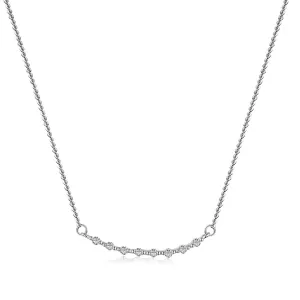 Sterling Silver CZ and Beaded Bar Necklace