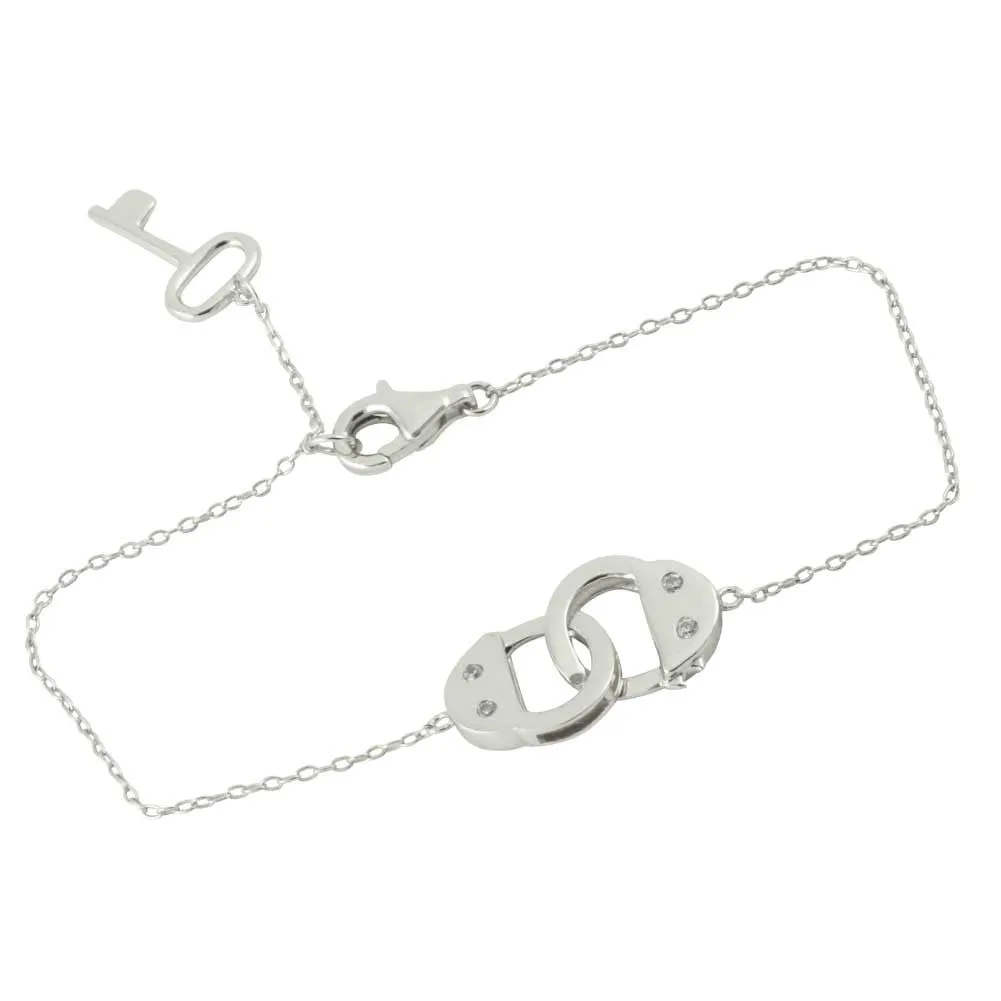 Sterling Silver Handcuff Bracelet with Key Charm