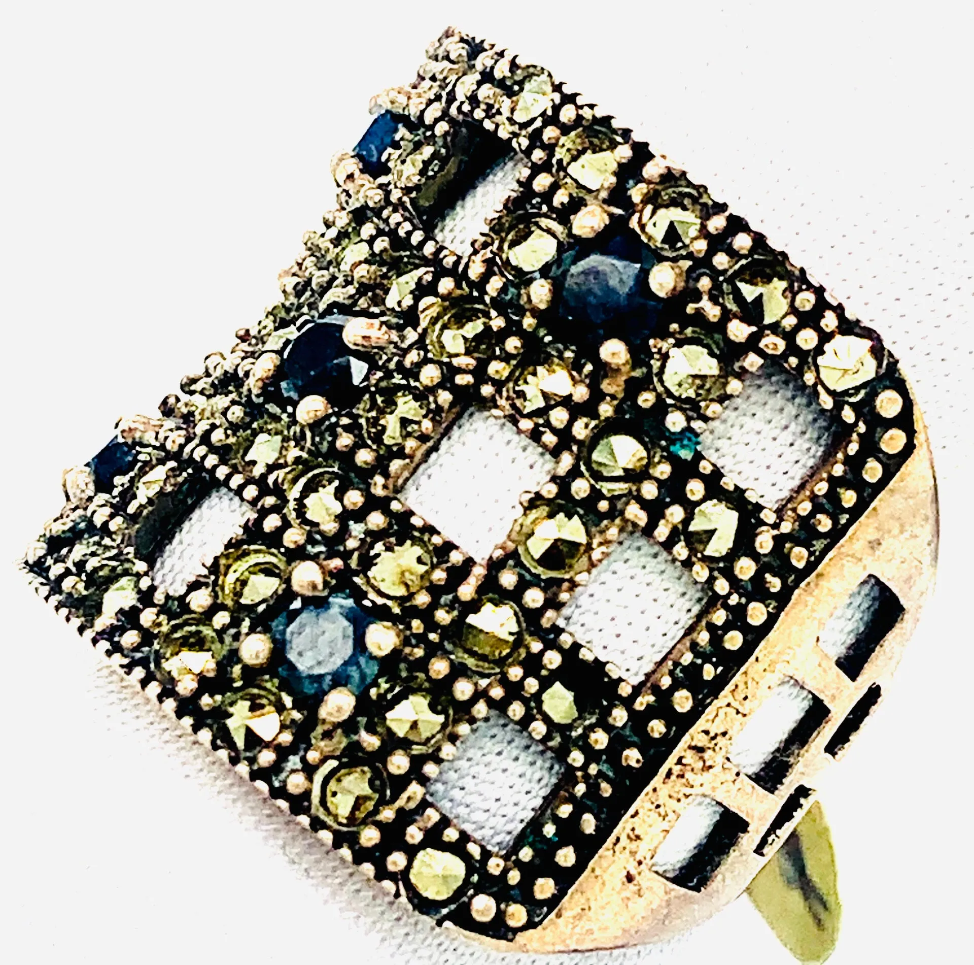 Sterling Silver Marcasite and Sapphire Square Cocktail Ring