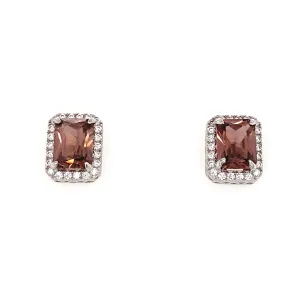 Sterling Silver Morganite Emerald Cut Halo Earrings