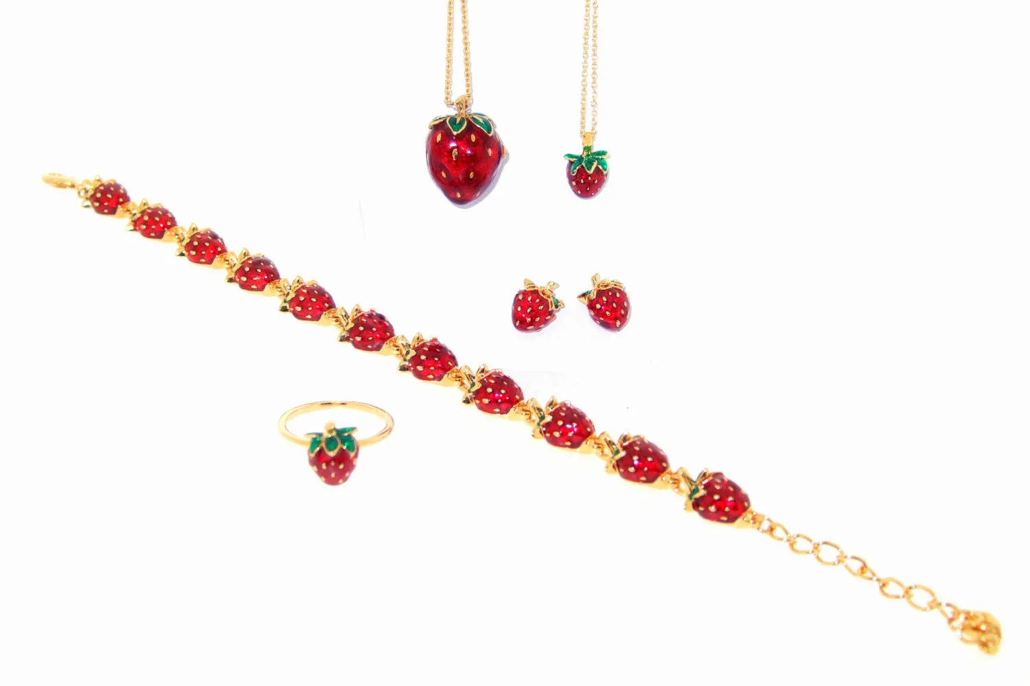 Strawberry Earrings by Bill Skinner Red Enamel Gold Fruits