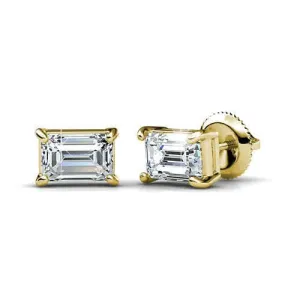 Stunning 1.00CT Emerald Cut Diamond Stud Earrings in 14KT Yellow Gold