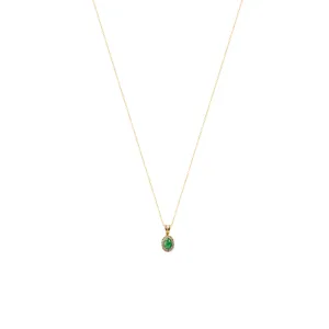 Susanna, Diamond Halo Emerald Necklace 14k Gold