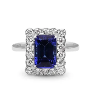 Tanzanite And Brilliant Cut Diamond Rectangular Cluster Ring