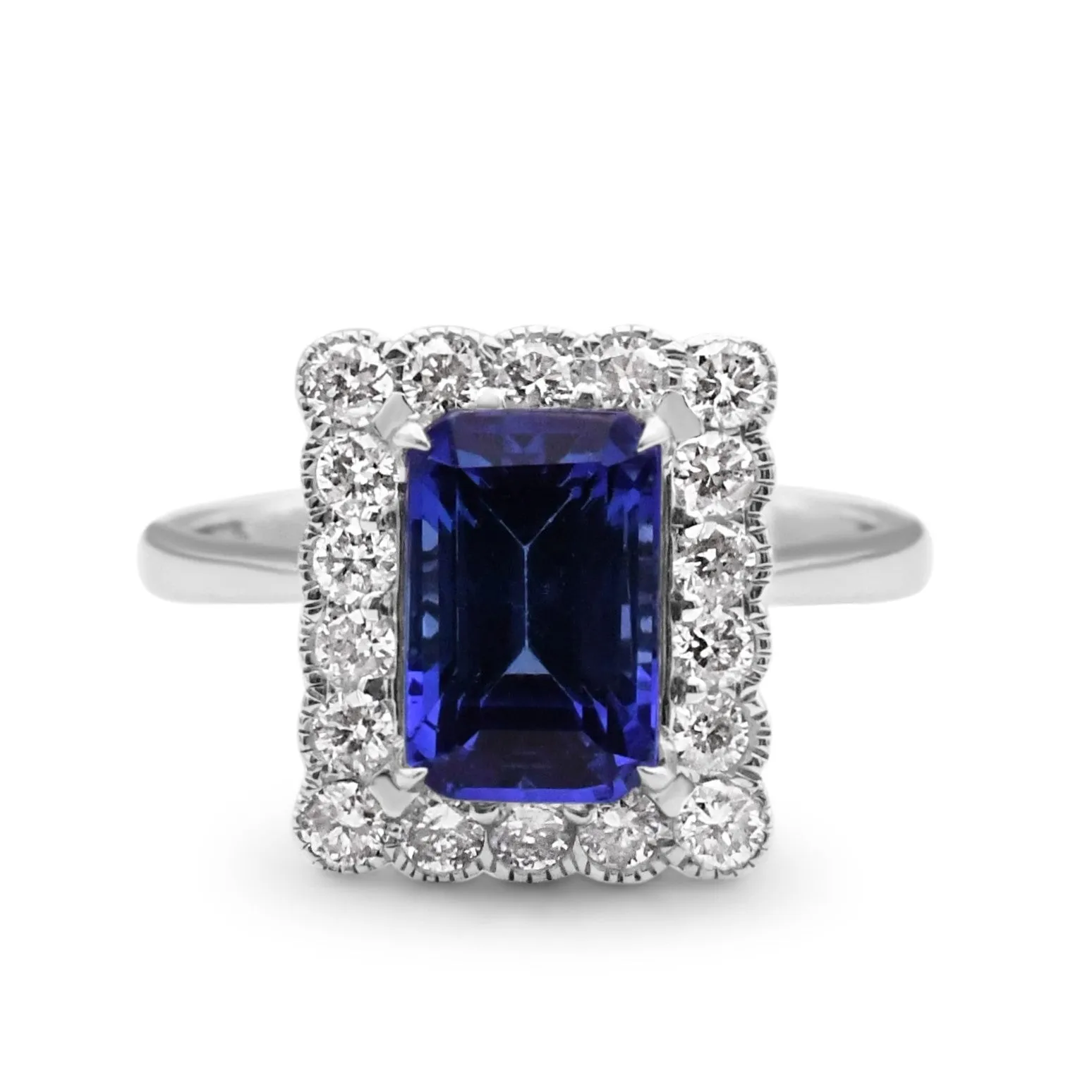 Tanzanite And Brilliant Cut Diamond Rectangular Cluster Ring