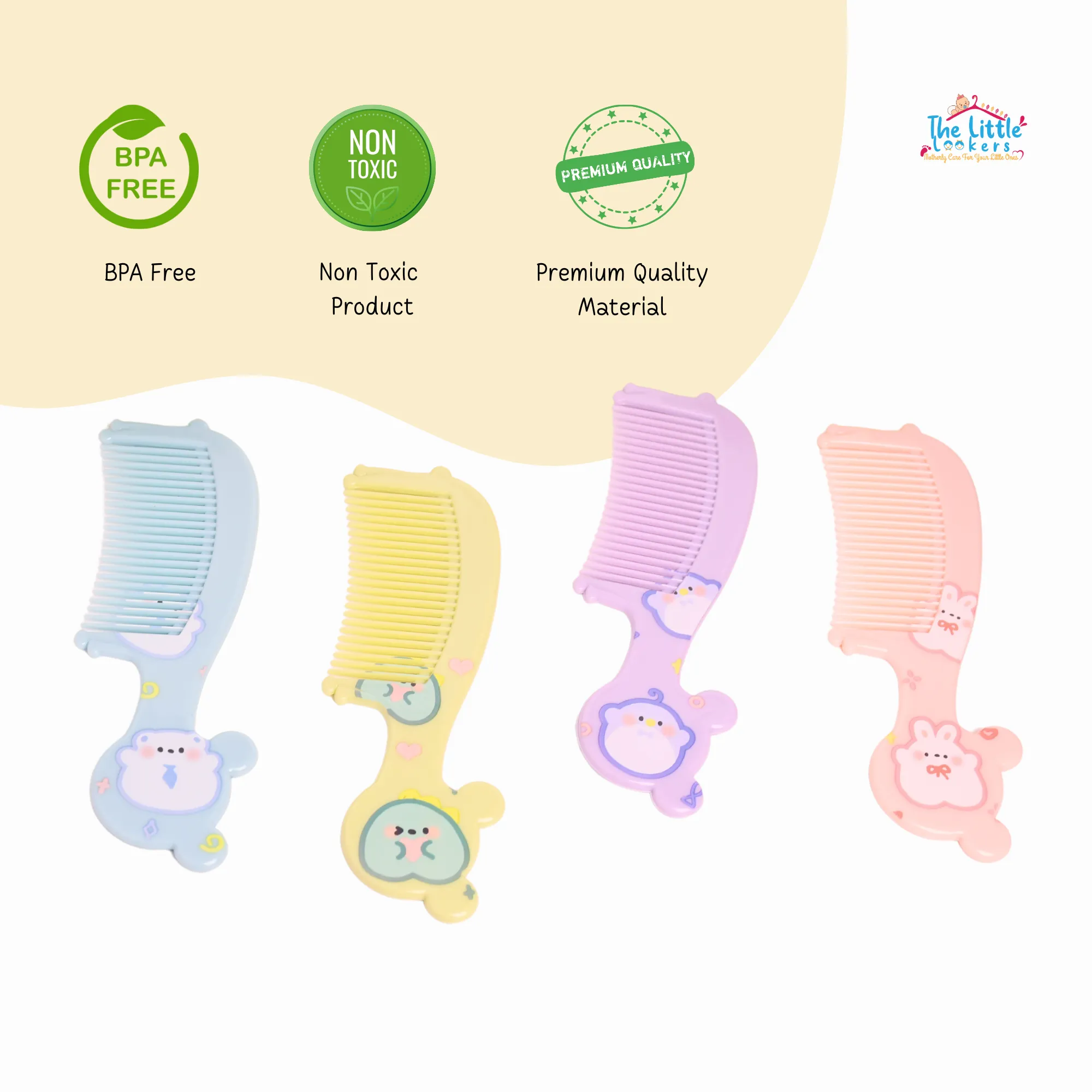 THE LITTLE LOOKERS Baby Hair Comb Set I Kids Hair Brush I Baby Comb for Wet, Dry, Curly Hairs Kids with Wide Tooth Comb (Pack of 2)