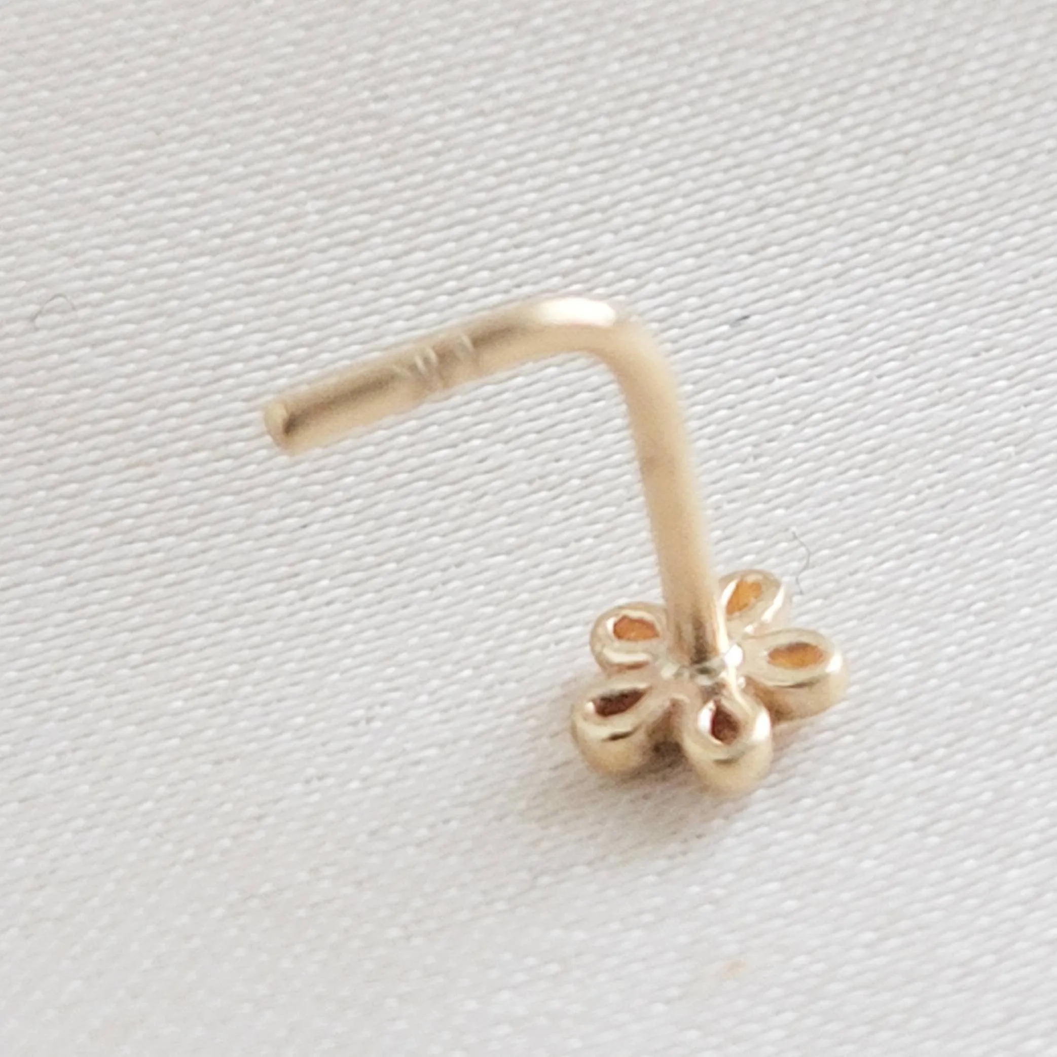 Tiny 14K Gold Flower Nose Stud With Tiny Diamond CZ Accent